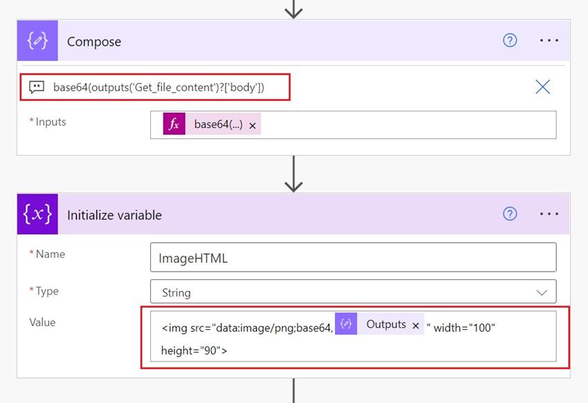 Embed logo/image as content in an email in PowerAutomate
